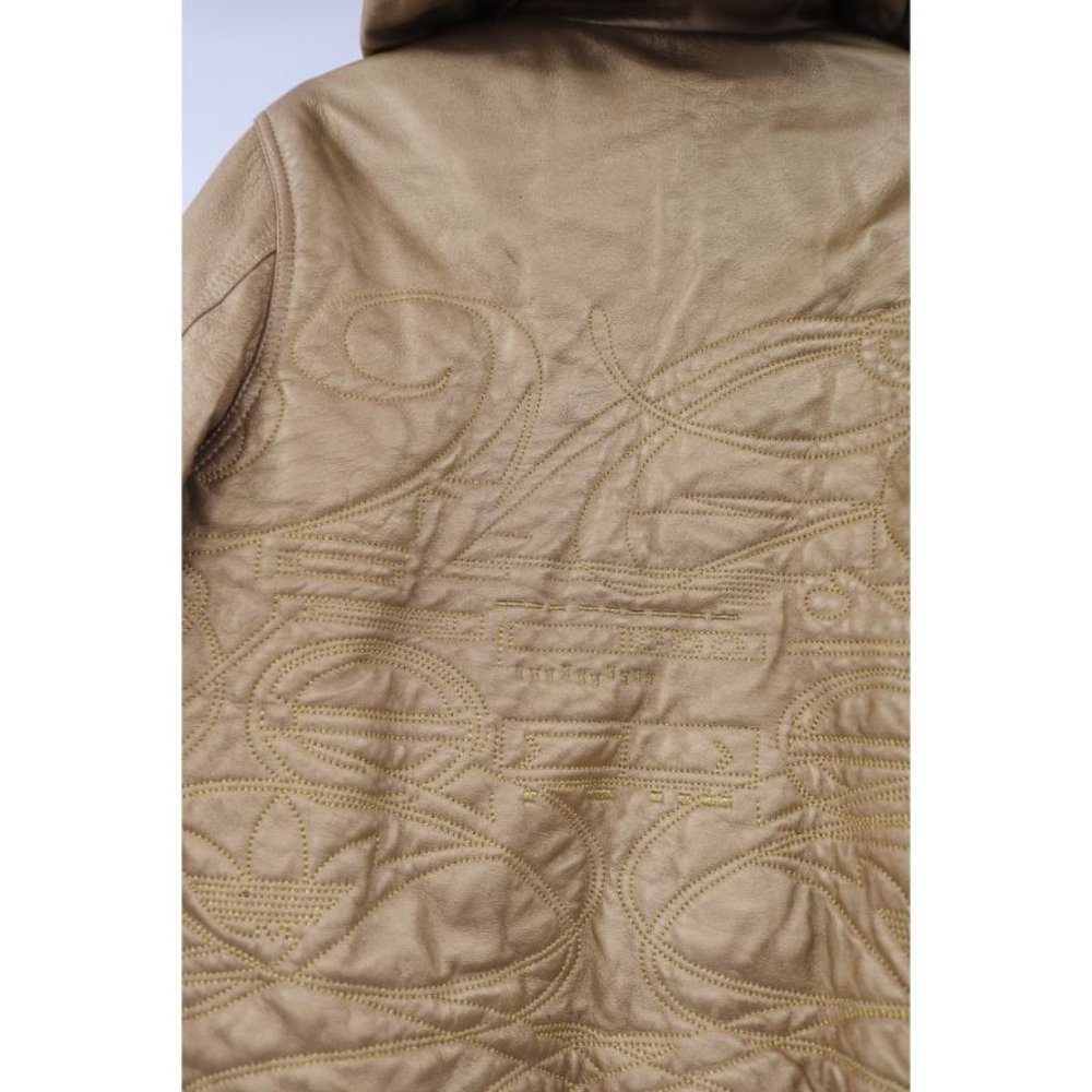 adidas women's size XS leather snap button closure jacket hooded gold trefoil - Picture 3 of 15